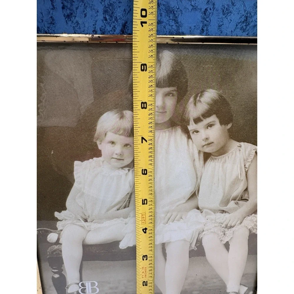 Burnes Blue Faux Marble Picture Frame 8x10 Brass Tone Ribbon Bow Korea